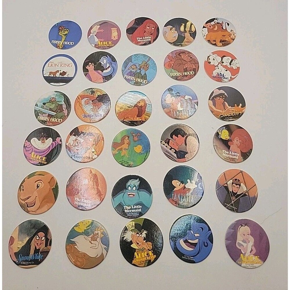 Vintage Disney Pogs Lot of 30– Lion King, Aladdin, Little Mermaid + More